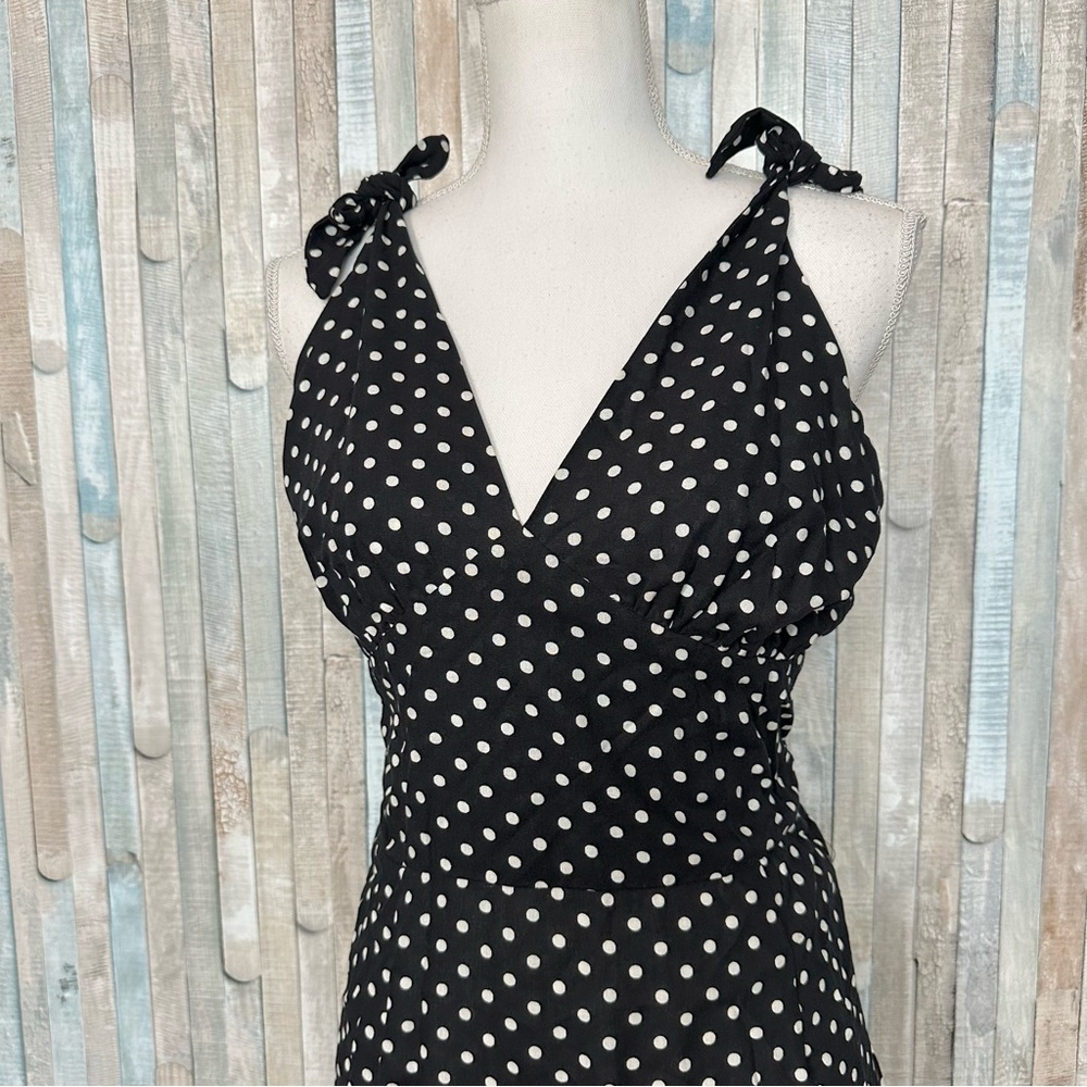 Dixiefried XL Retro Polka Dot Tie Shoulder Midi Wiggle Sheath Dress Pinup Girl - Picture 4 of 7